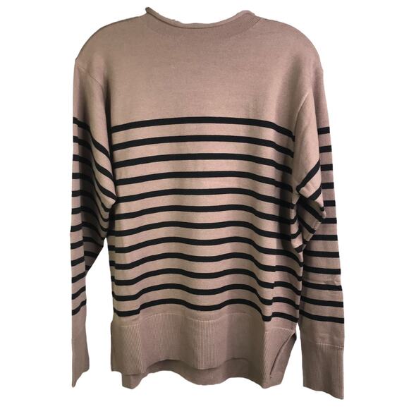 2 Piece Set Womens M Brown Striped Knit Pullover Sweater Wide Leg Pants - Picture 3 of 10